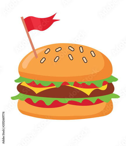 Cartoon hamburger with a red flag on top