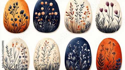 Elegant easter eggs with floral motifs for spring holiday season