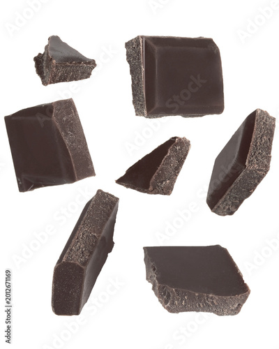 Obraz na plátne Isolated floating chocolate bar pieces in various angle
