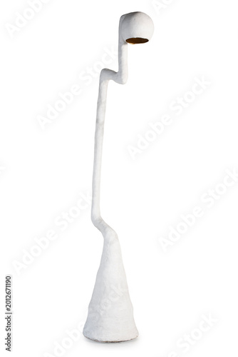Avant-Garde Plaster Floor Lamp with Sculptural Zig-Zag Stem and Gold Interior