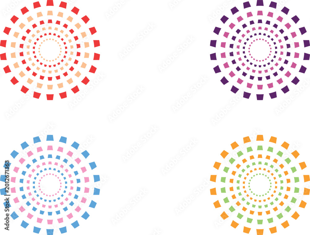 Fototapeta premium Vibrant concentric square pattern designs in four color schemes