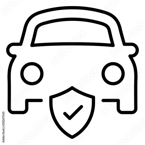 Car, Shield and Checkmark Line Icon. Editable Stroke Vehicle Protection, Auto Insurance and Safe Driving Symbol