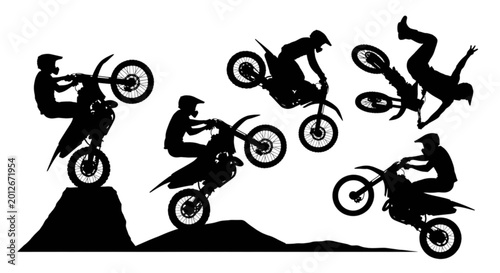 Obraz na plátně Motorcyclists performing stunts in mid-air isolated on transparent background, V