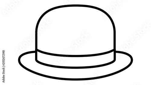 Classic bowler hat vector icon with editable stroke. This minimalist hand-drawn illustration of a formal derby cap offers adjustable line weight, ideal for vintage-themed designs and web icons.