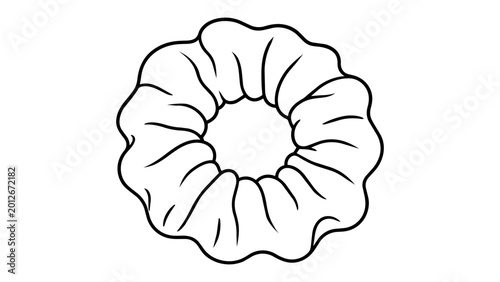 Modern hair scrunchie vector icon with a minimalist hand-drawn line art style. Versatile hair accessory illustration for beauty, fashion, and lifestyle designs. Scalable and clean outline element.