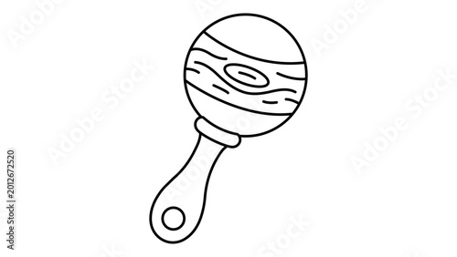 Fotografia Traditional wooden rattle toy vector icon illustration with editable stroke, hand-drawn minimalist line art for newborn accessories or infant play design, scalable outline for children's branding