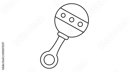 Fényképezés Wooden rattle baby toy vector icon illustration featuring editable stroke, hand-