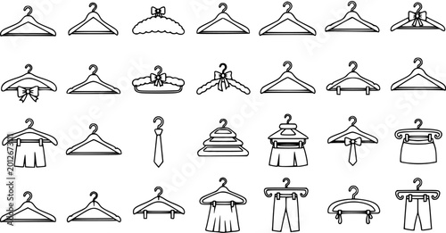 Konstfotografi Black and White Line Art Collection of Clothing Hangers and Accessories for Fash