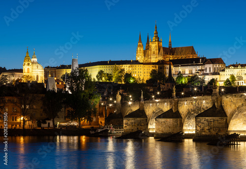 Photography Prague, evening view of Charles Bridge and the castle