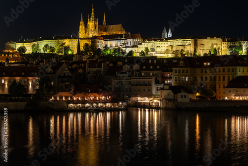 Prague, night view of Hradcany, the castle and the cathedral