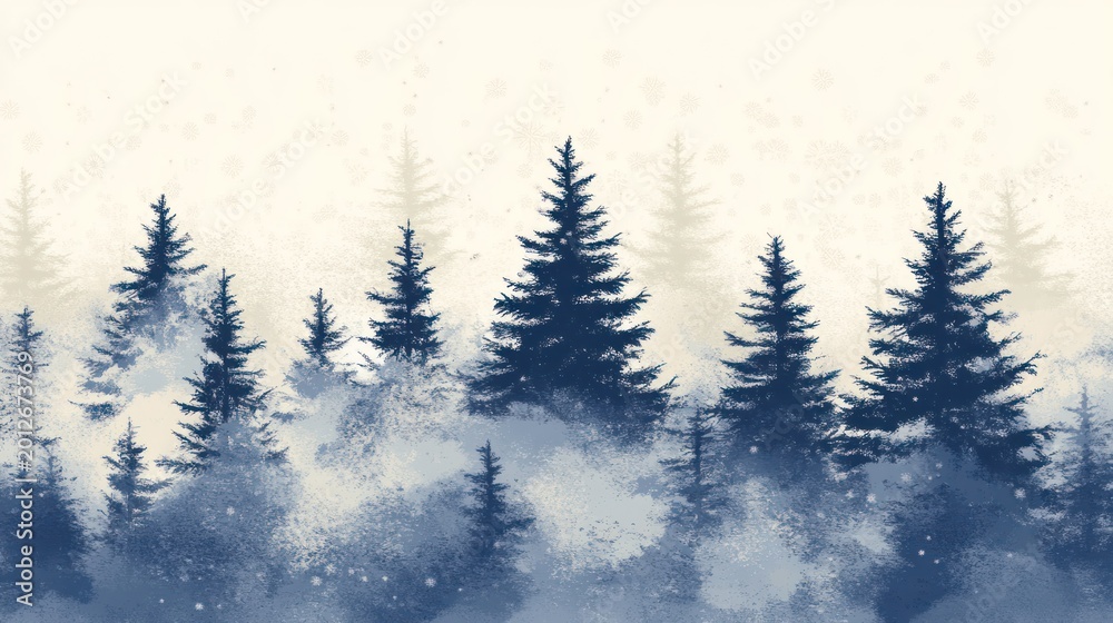 Fototapeta premium Dreamy winter forest illustration with snow, ideal for seasonal designs