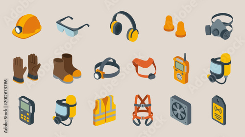 Fotografie Collection of safety equipment icons.