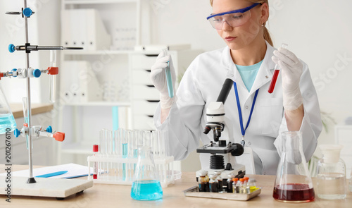 Female scientist with test ...