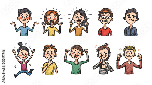 Bild auf Leinwand Expressions of Humanity: A collection of diverse individuals, each portrayed with distinct expressions of varied human emotions