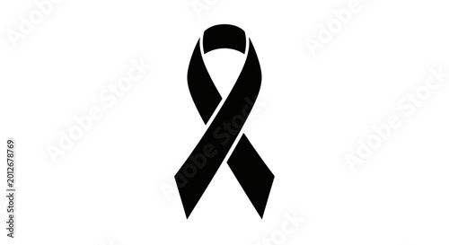 Foto Black awareness ribbon symbol isolated on white background for remembrance