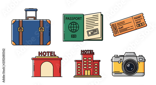Canvas Print Travel icons with luggage and camera.