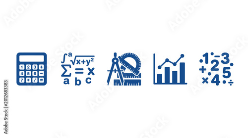 Math and Science Icons: Calculator, Formulas, Geometry, Graph, Numbers