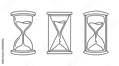 This image illustrates a stylish set of hourglasses in minimalist line art, symbolizing the passage of time and the elegance of simplicity in design.