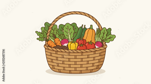 Cuadro en lienzo Wicker Basket Filled with Fresh Vegetables.