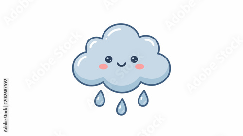 Фотография Cute Cartoon Cloud with Raindrops and Smile.