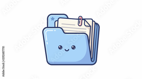 Cartoon Folder with Papers and Smiling Face.