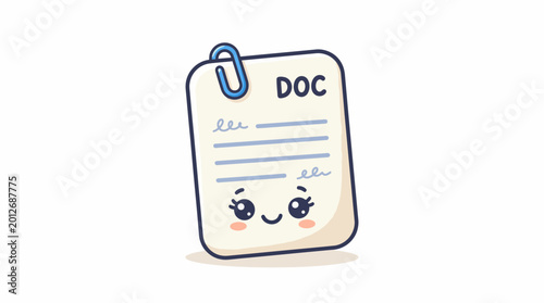 Cartoon Document with Smiling Face and Paperclip.