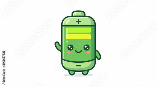 Cartoon Green Battery Character with Smile.
