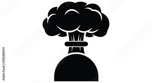 Foto Stylized black silhouette of a mushroom cloud against a white background