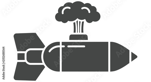 Fotografie Black silhouette of a bomb with an explosion cloud above it
