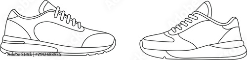 Foto Athletic sneaker footwear flat sketch, sports shoe technical drawing, CAD design