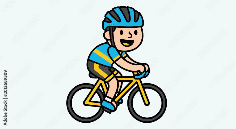 Fototapeta premium Cartoon Cyclist Riding Bicycle Illustration.
