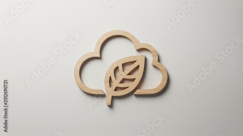 Wooden cloud icon with leaf design on gray background
