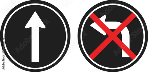 Free Download Traffic sign icons showing go straight and no left turn symbols for road safety and transport design projects - GFXLoad