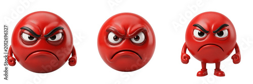 Foto Angry Red Face Emoji Isolated on White Background Glossy 3D Expression Character