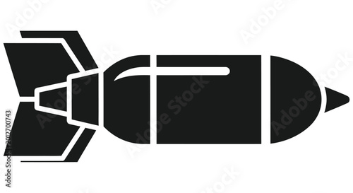 Fotografi Simple black silhouette of a bomb with fins depicted in a flat style
