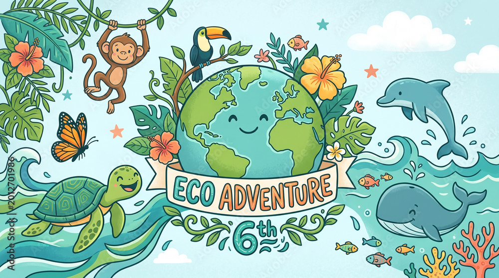 Naklejka premium Embark on an Eco Adventure A Journey Through Nature's Wonders with Earth and Wildlife