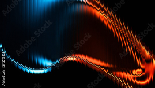 Φωτογραφία Abstract 3D fluid metal background with blue and orange neon light, glossy reede