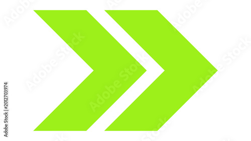 Cuadro en lienzo Bright green double chevron arrow pointing to the right graphic element on white