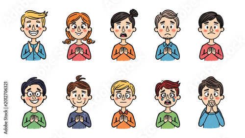 Принти на полотні Emotions Portrayal: a collection of illustrations showing an array of emotions expressed through facial expressions and body language