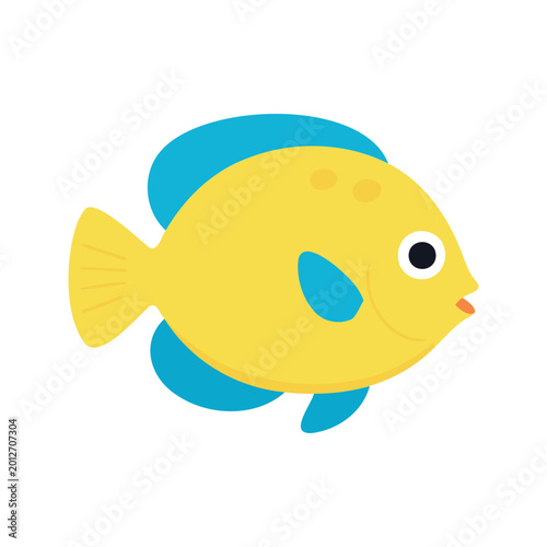Adorable yellow fish with blue fins swimming in the ocean