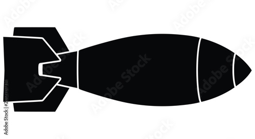 Fényképezés Simple black silhouette of a bomb with fins isolated on a white background
