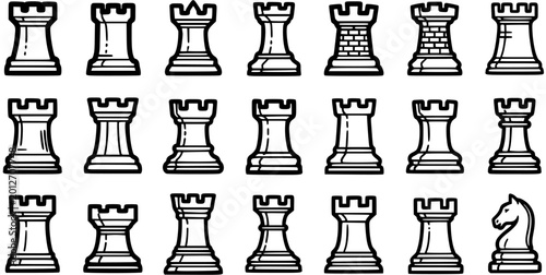 Photos Chess Rooks and Knight Pieces Line Art Collection
