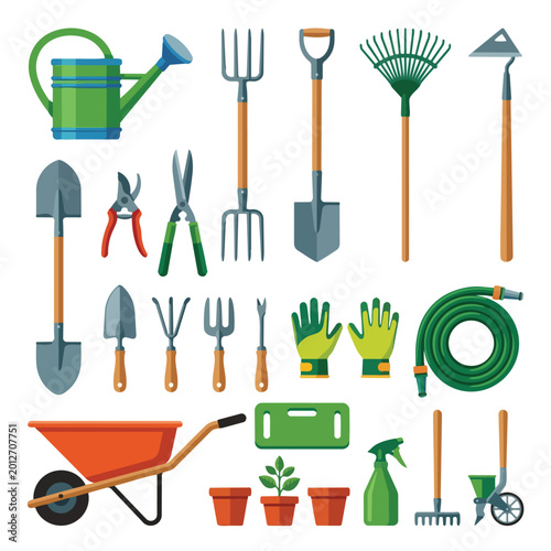 Gardening Tools and Equipment Flat Vector Illustration