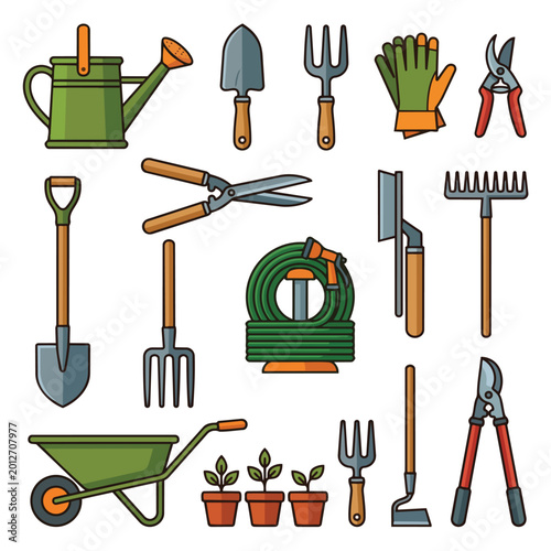 Gardening Tools Collection Flat Vector Illustration