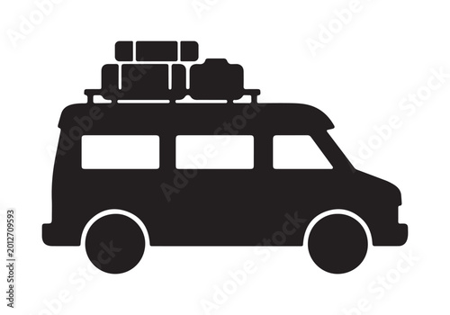 Camper van silhouette vector with luggage on white background for travel