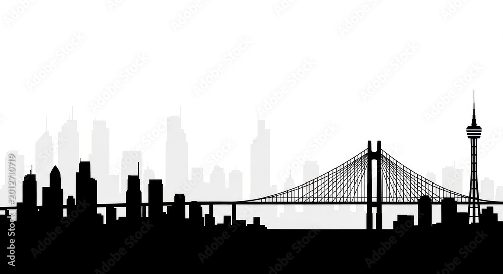 Fototapeta premium City skyline with bridge silhouette.