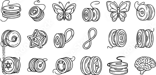 Photos Toy Industry Hand Drawn Black and White Line Art Yo-yo Icons Collection for Chil