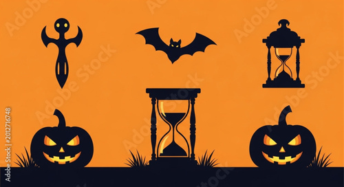 Slika na platnu Halloween Pumpkins and Spooky Decor.