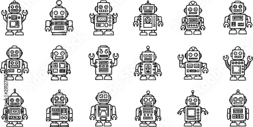 Photos Technology Robots Line Art Icons Set