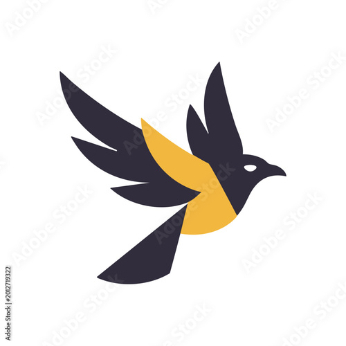 Bild auf Leinwand Black and Yellow Flying Bird Logo Vector Illustration.